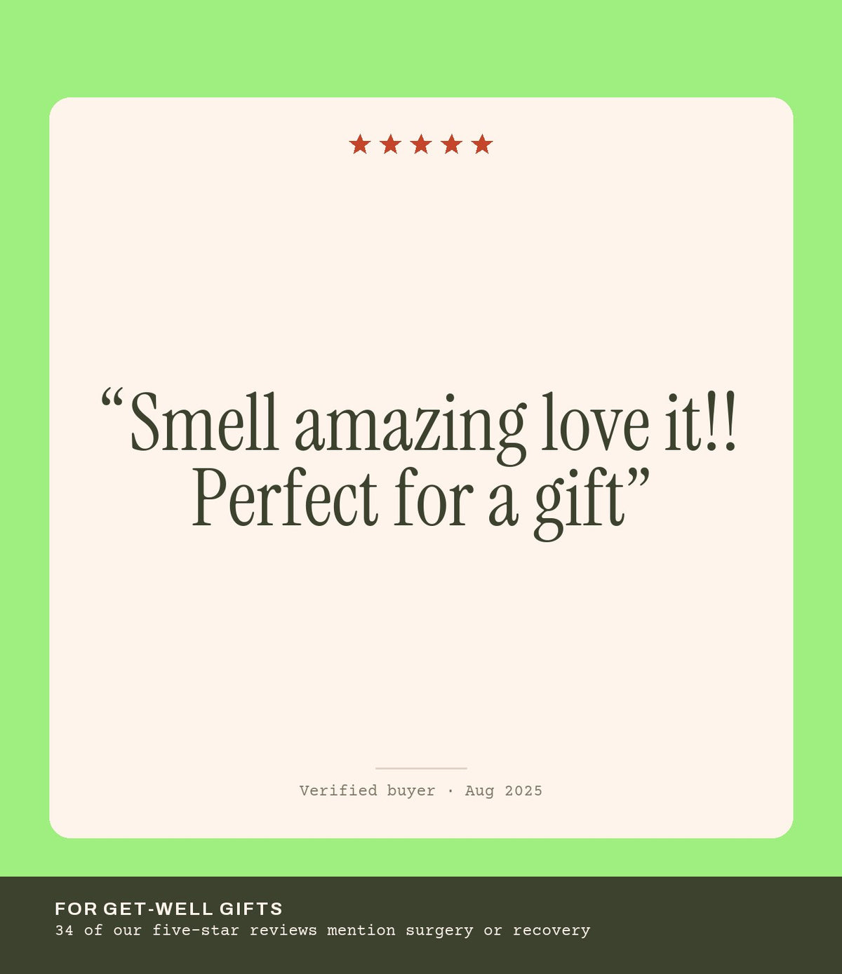 Verified buyer review: Smell amazing love it!! Perfect for a gift
