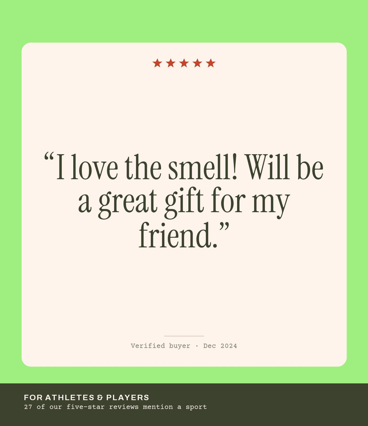Verified buyer review: I love the smell! Will be a great gift for my friend.