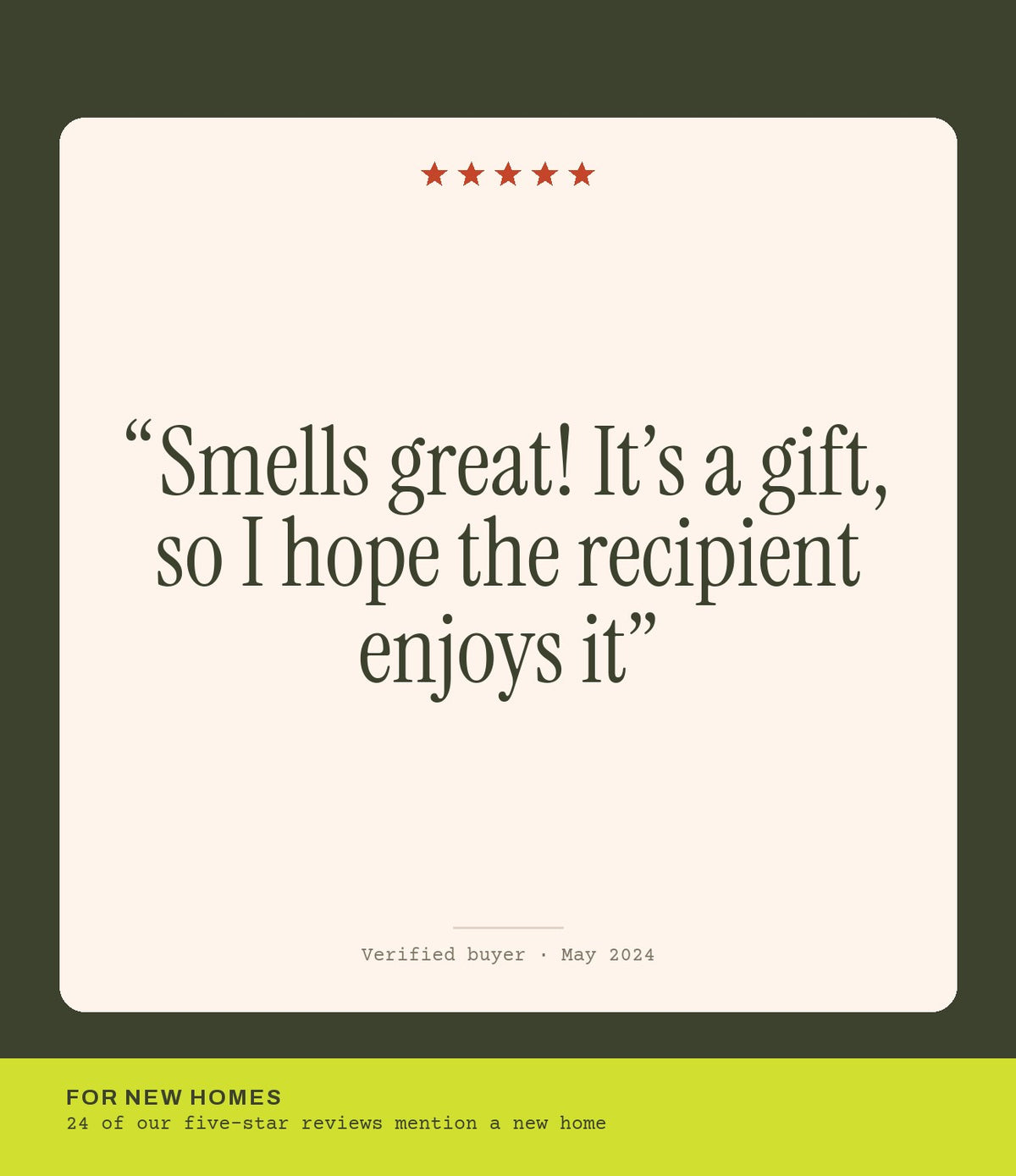 Verified buyer review: Smells great! It’s a gift, so I hope the recipient enjoys it