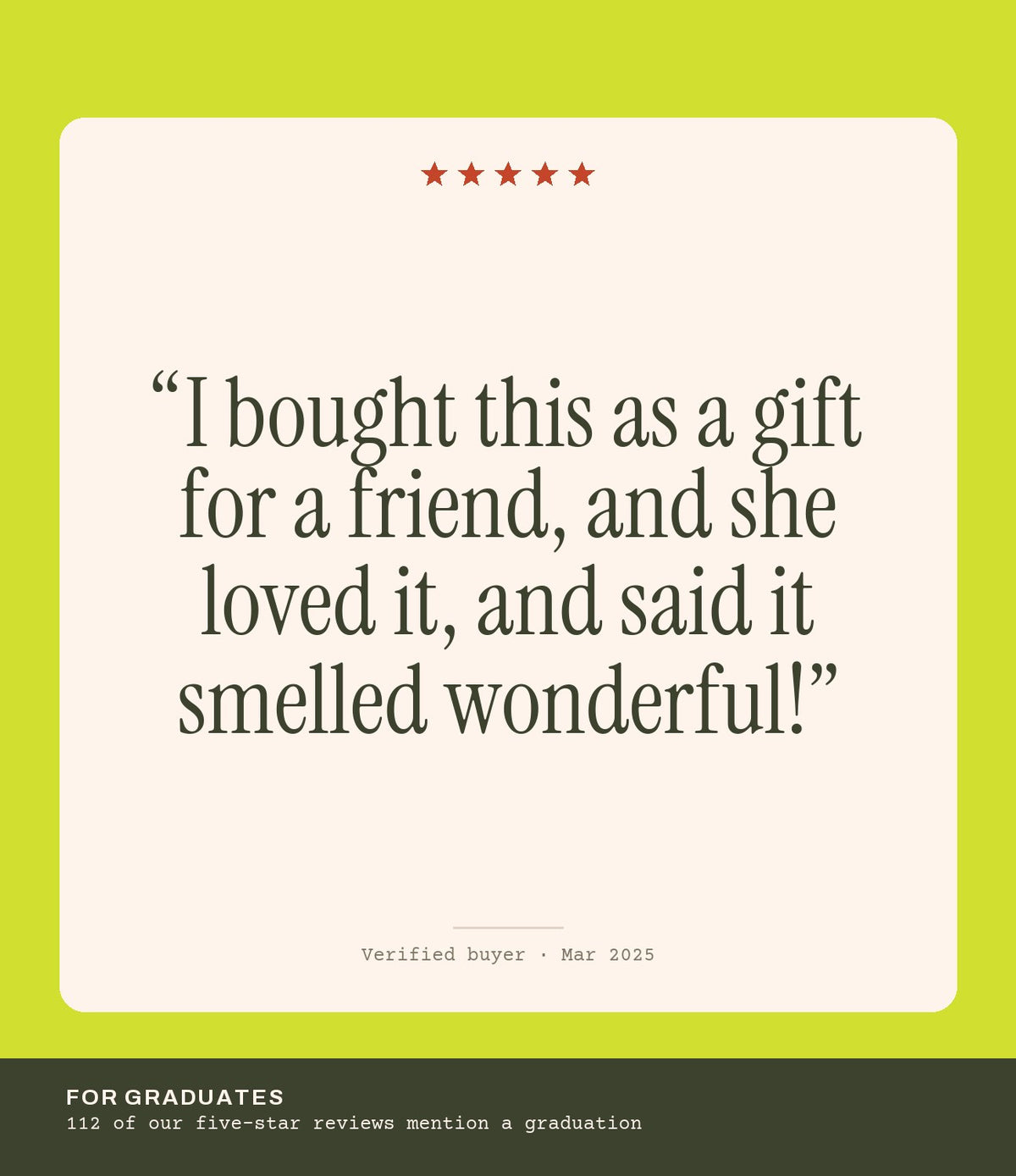 Verified buyer review: I bought this as a gift for a friend, and she loved it, and said it smelled wonderful!