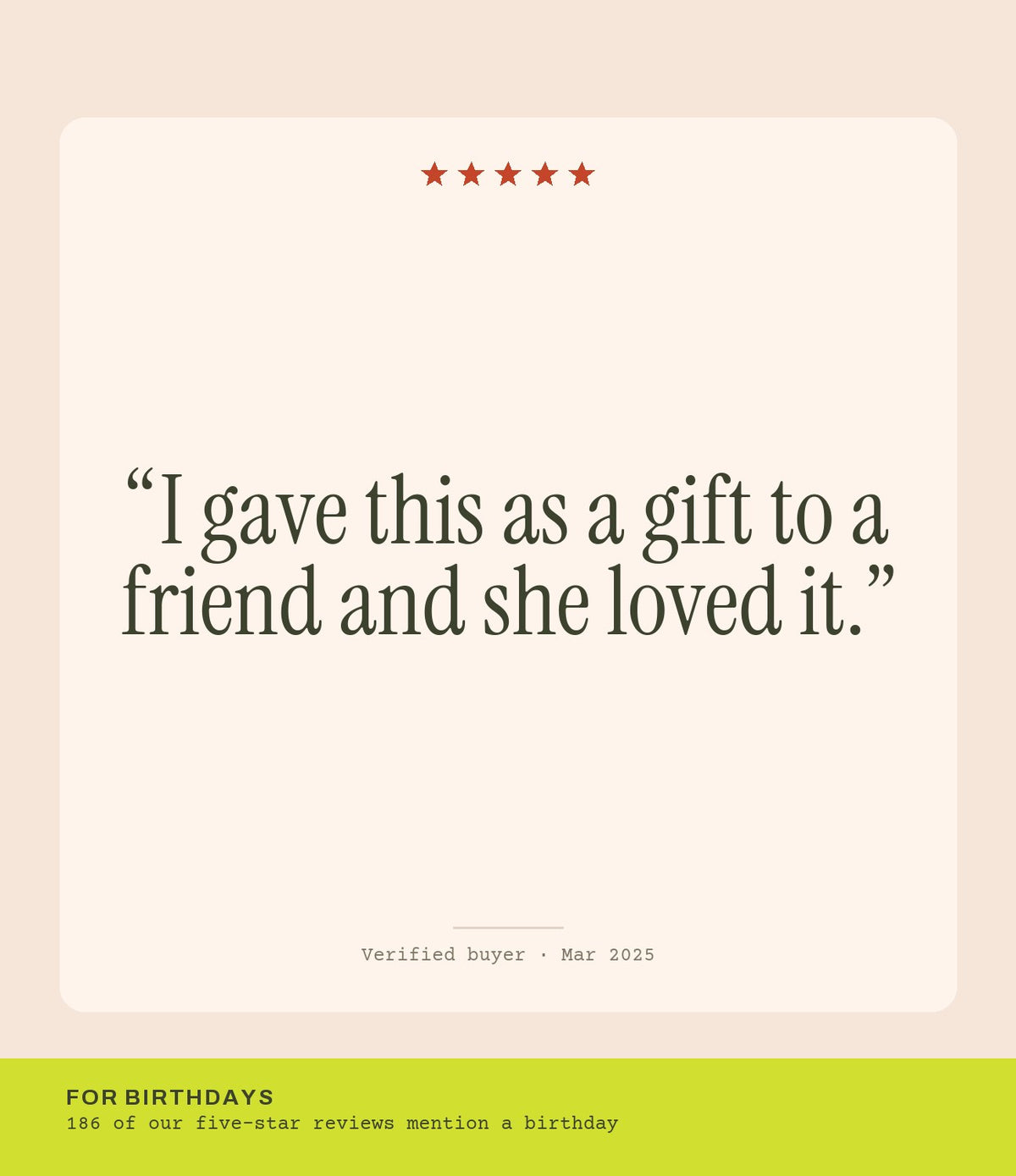 Verified buyer review: I gave this as a gift to a friend and she loved it.