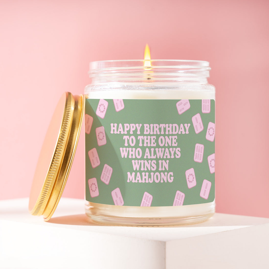 Happy Birthday to the One Who Always Wins in Mahjong Candle, Player Gift for Her, Sage Tile Group Party Present R110
