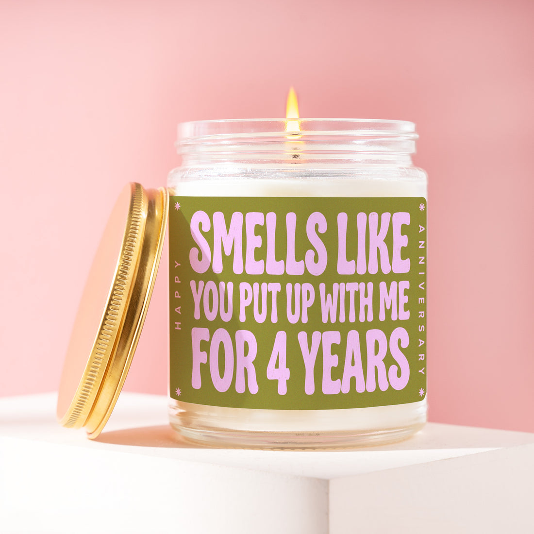 4th Anniversary Gift for Husband, You Put Up With Me for 4 Years Candle, Funny Linen Wedding Present from Wife, Hubby Anniversary Gift R450