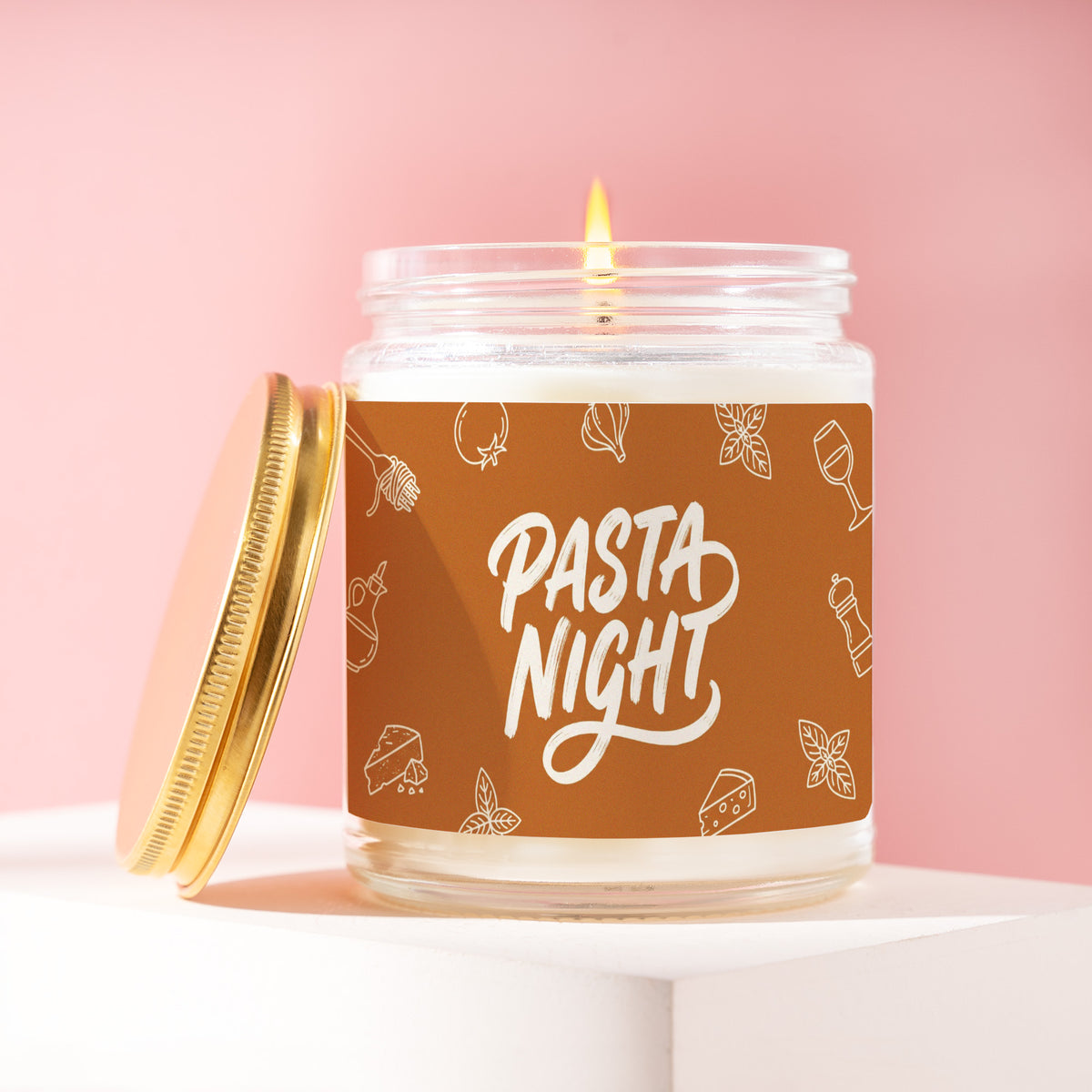 Pasta Night 9 oz soy candle with a brushed gold lid by James Wax