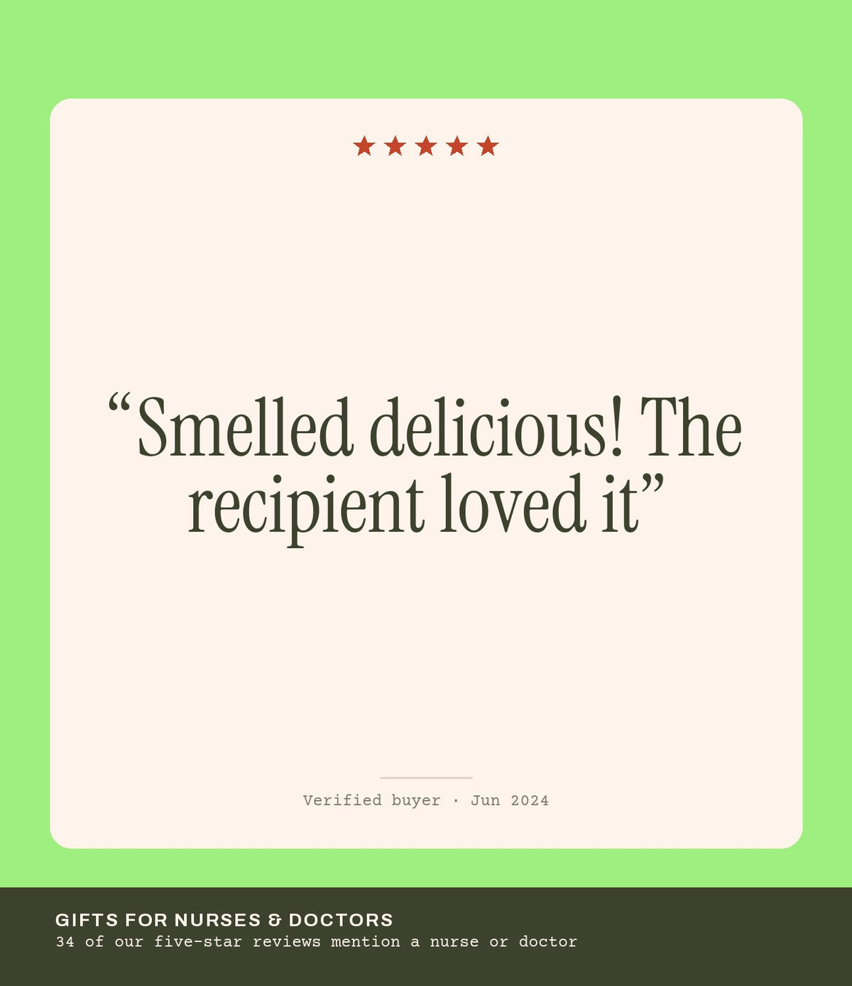 Verified buyer review: Smelled delicious! The recipient loved it