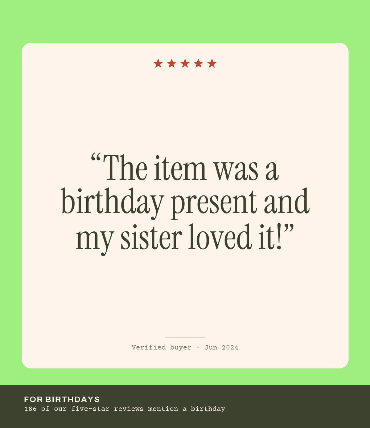 Verified buyer review: The item was a birthday present and my sister loved it!