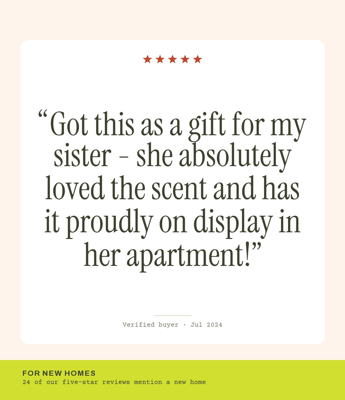 Verified buyer review: Got this as a gift for my sister - she absolutely loved the scent and has it proudly on display in her apartment!