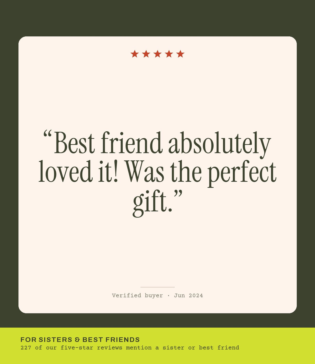 Verified buyer review: Best friend absolutely loved it! Was the perfect gift.