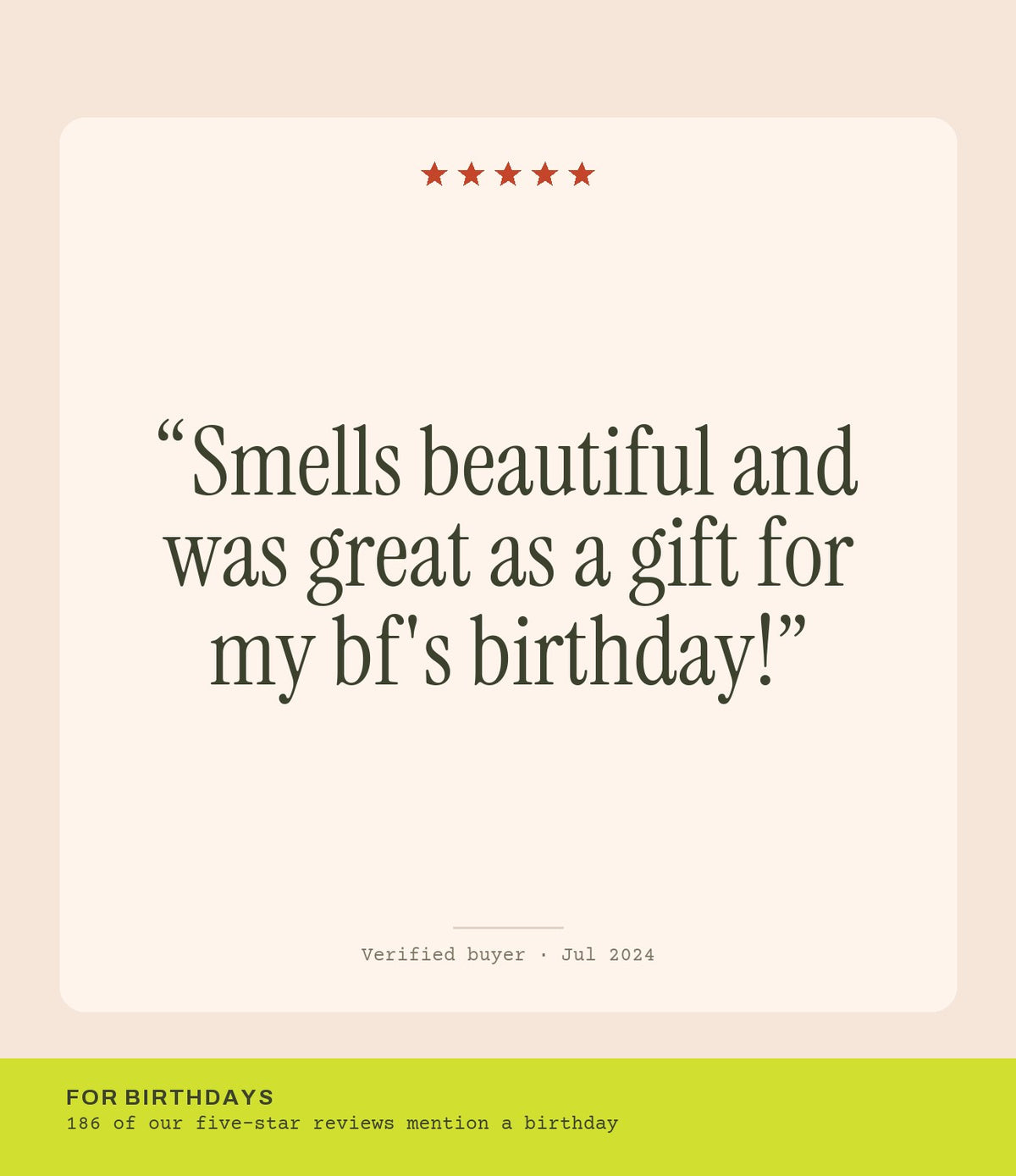 Verified buyer review: Smells beautiful and was great as a gift for my bf's birthday!