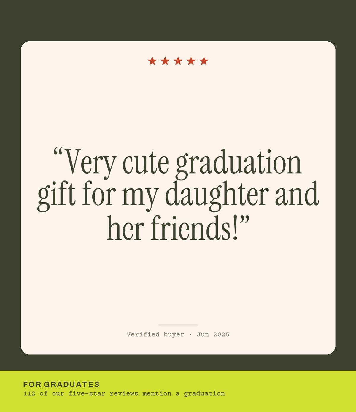 Verified buyer review: Very cute graduation gift for my daughter and her friends!