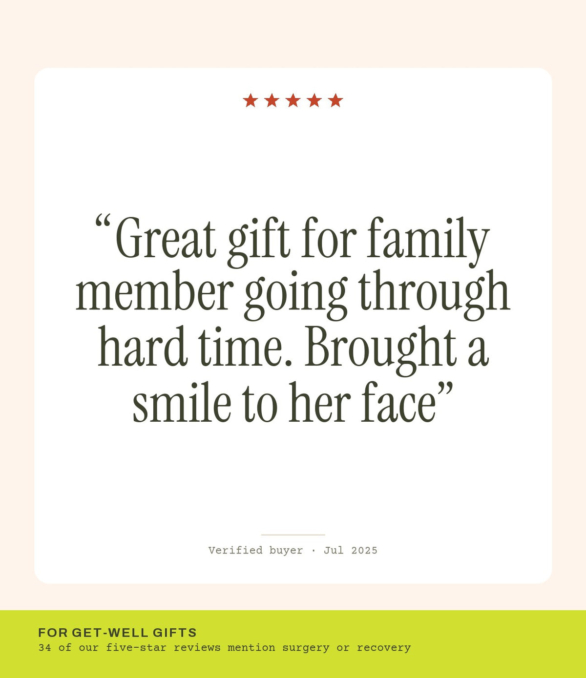 Verified buyer review: Great gift for family member going through hard time. Brought a smile to her face