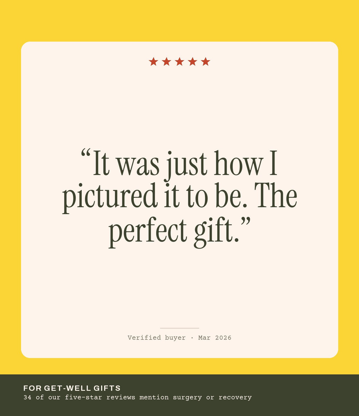 Verified buyer review: It was just how I pictured it to be. The perfect gift.