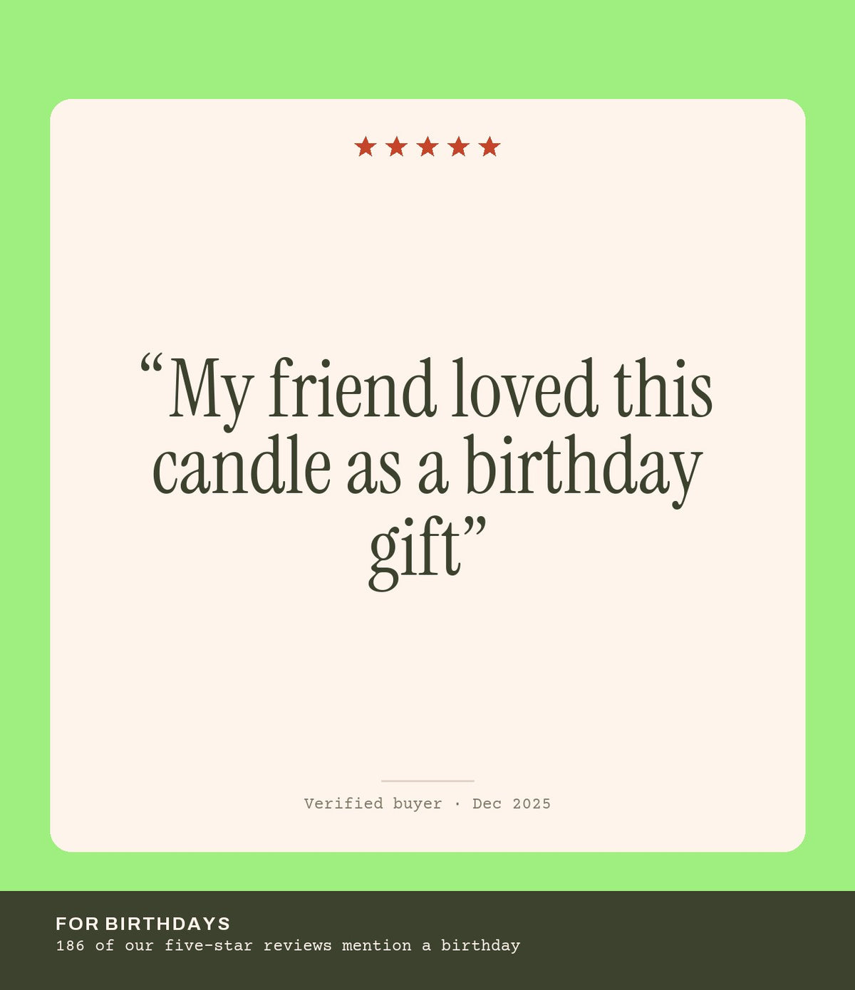 Verified buyer review: My friend loved this candle as a birthday gift