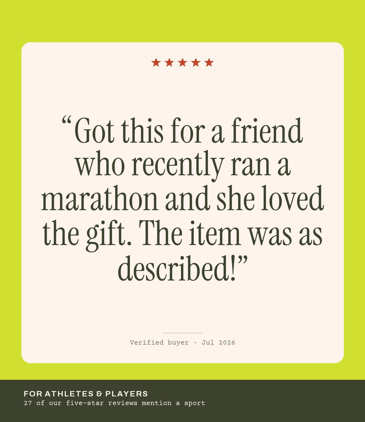 Verified buyer review: Got this for a friend who recently ran a marathon and she loved the gift. The item was as described!