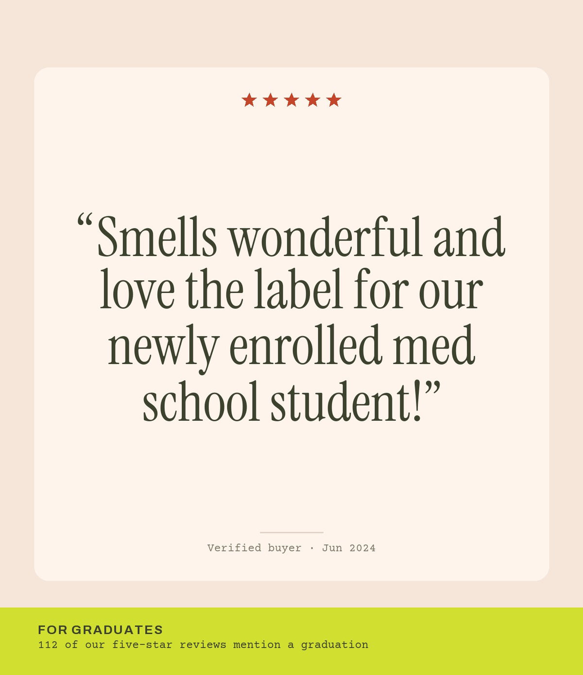 Verified buyer review: Smells wonderful and love the label for our newly enrolled med school student!