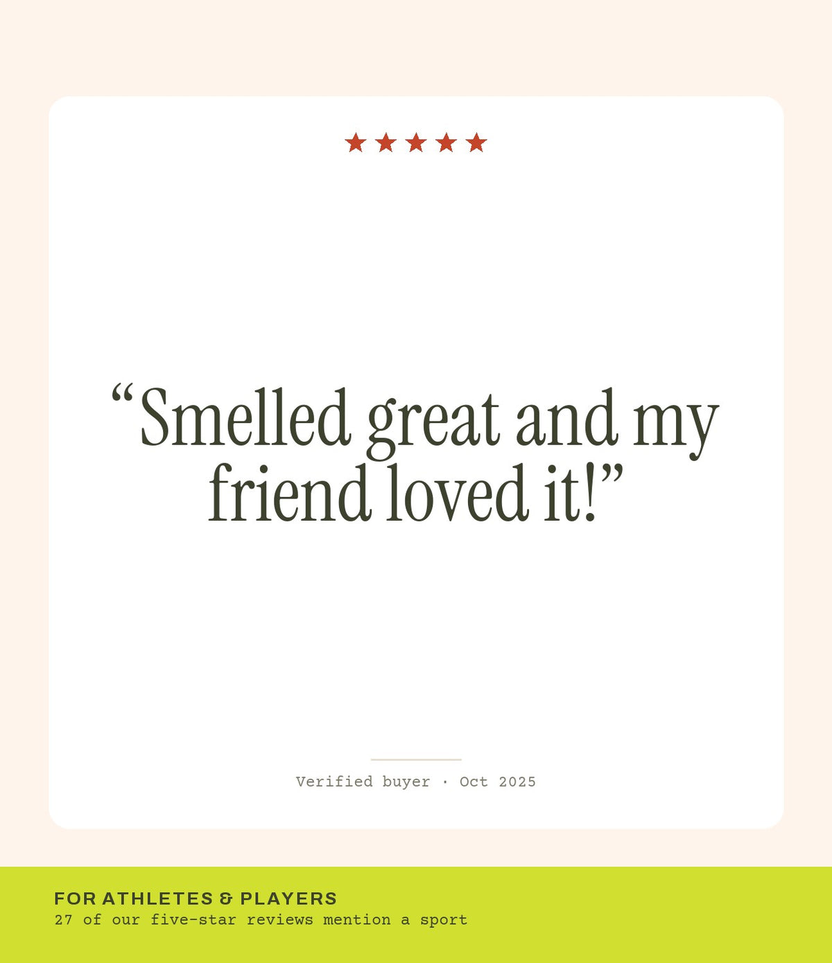 Verified buyer review: Smelled great and my friend loved it!