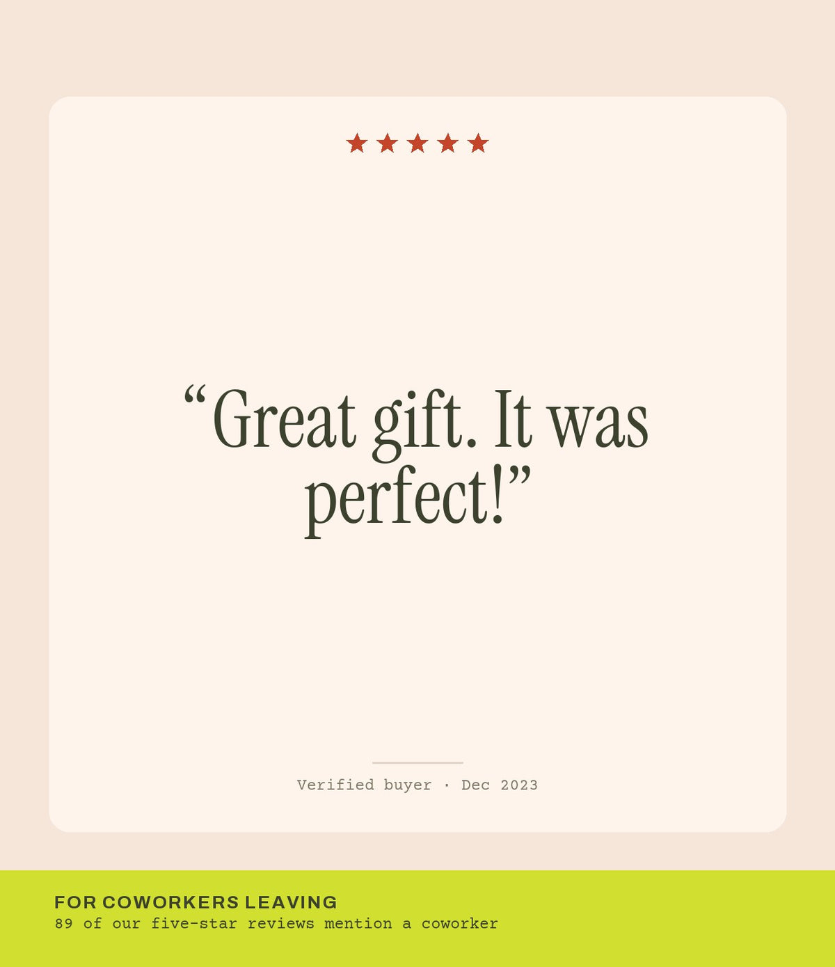 Verified buyer review: Great gift. It was perfect!