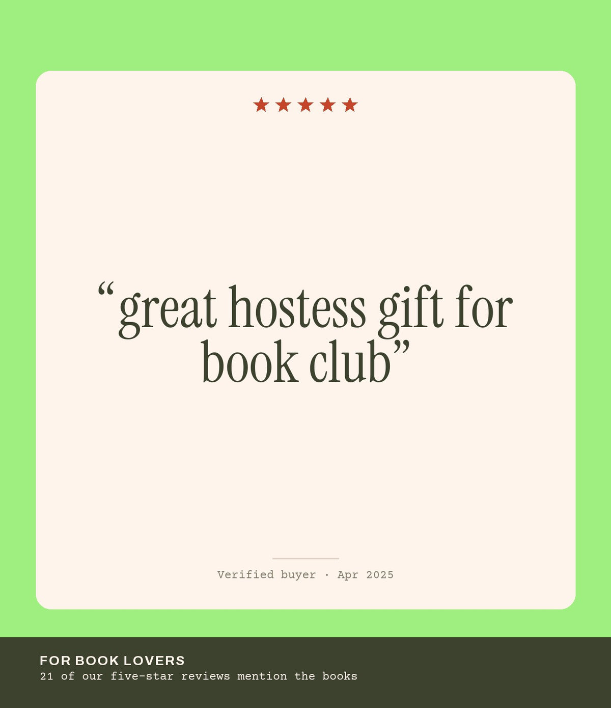 Verified buyer review: great hostess gift for book club