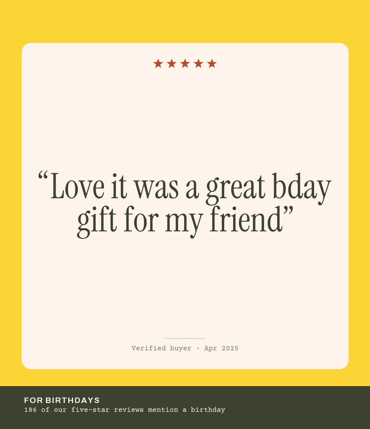 Verified buyer review: Love it was a great bday gift for my friend