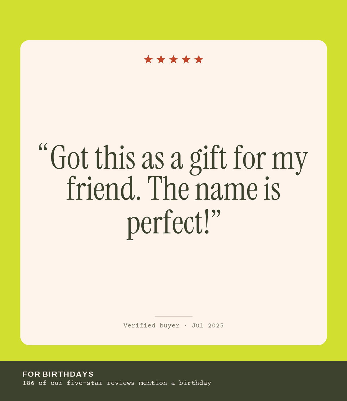 Verified buyer review: Got this as a gift for my friend. The name is perfect!