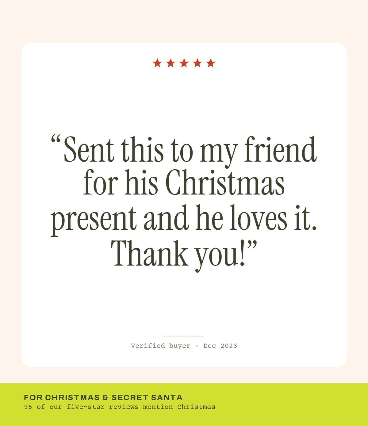 Verified buyer review: Sent this to my friend for his Christmas present and he loves it. Thank you!