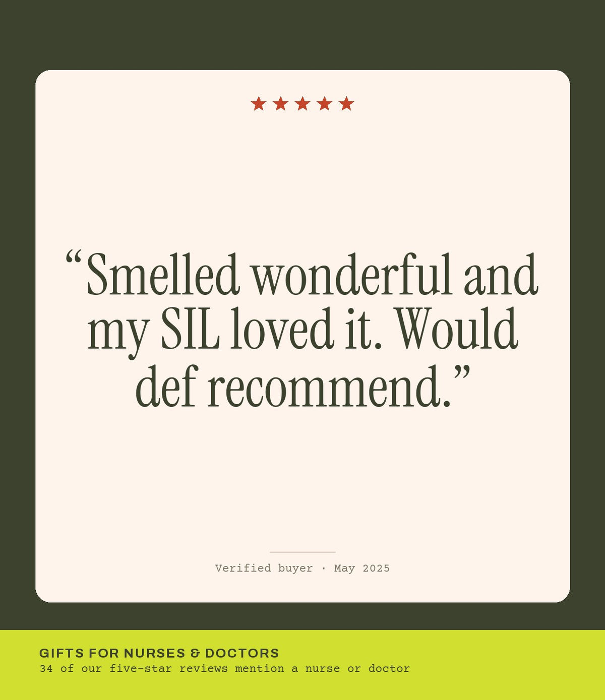 Verified buyer review: Smelled wonderful and my SIL loved it. Would def recommend.