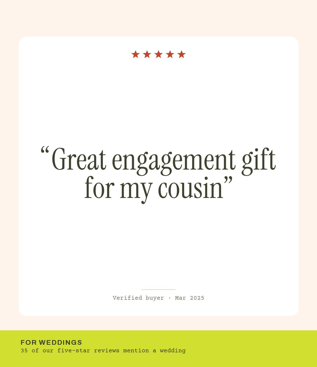 Verified buyer review: Great engagement gift for my cousin