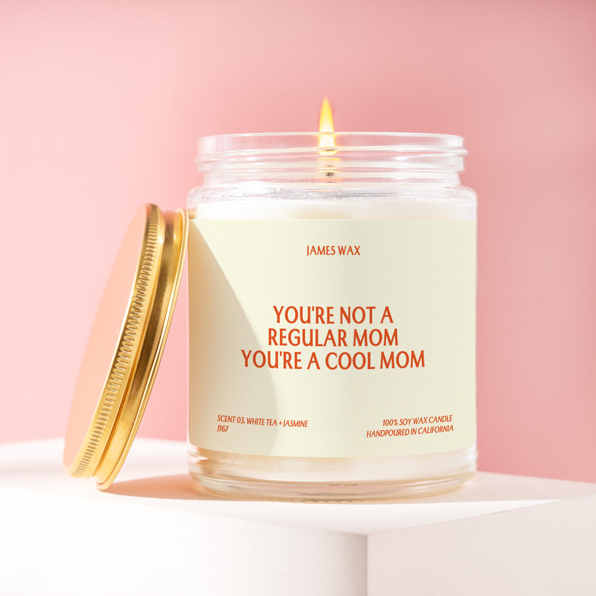 You're Not A Regular Mom You're A Cool Mom 9 oz soy candle with a brushed gold lid by James Wax