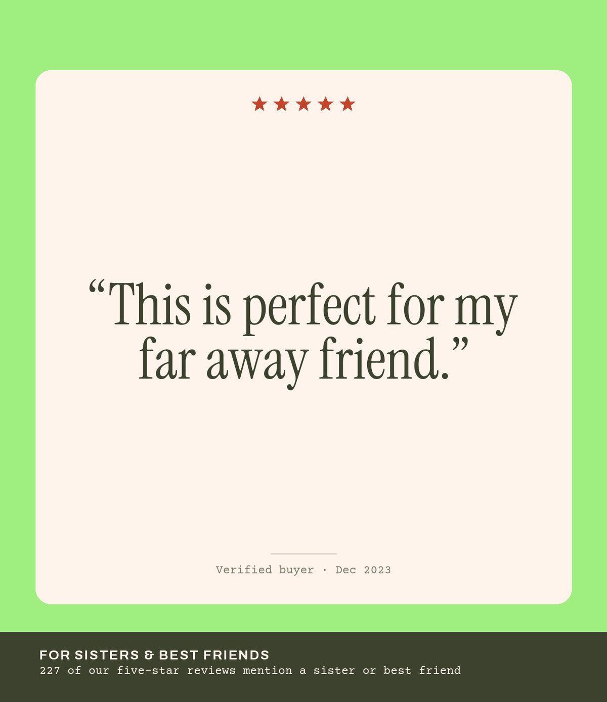 Verified buyer review: This is perfect for my far away friend.