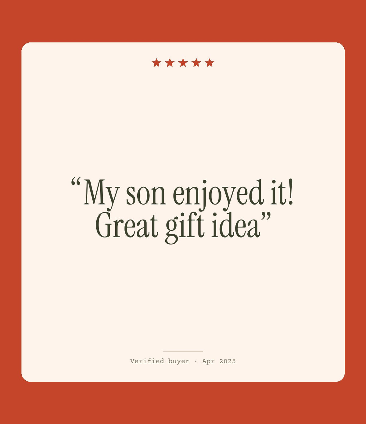 Verified buyer review: My son enjoyed it! Great gift idea