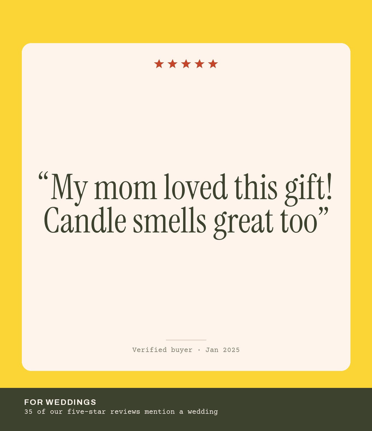 Verified buyer review: My mom loved this gift! Candle smells great too