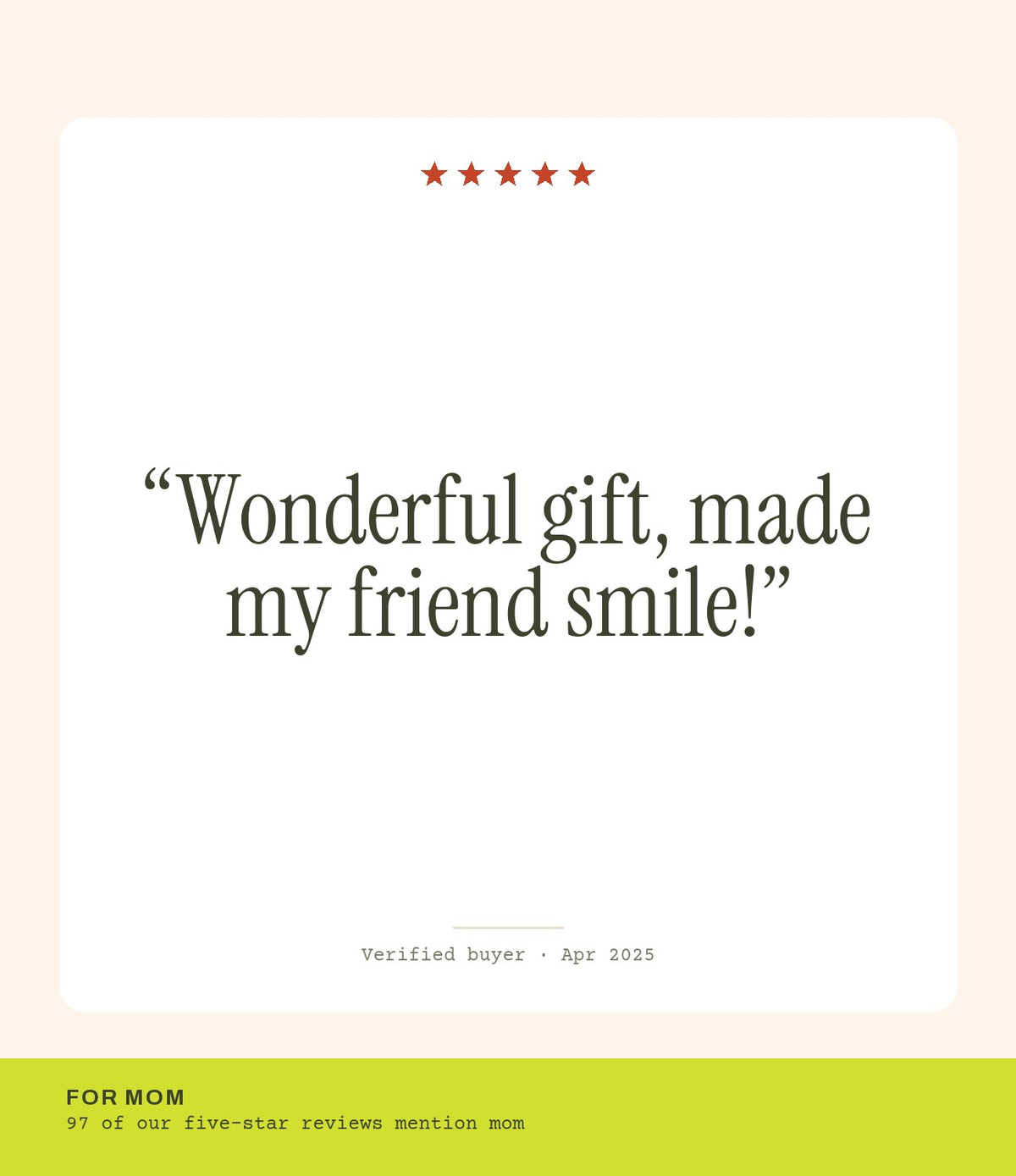 Verified buyer review: Wonderful gift, made my friend smile!