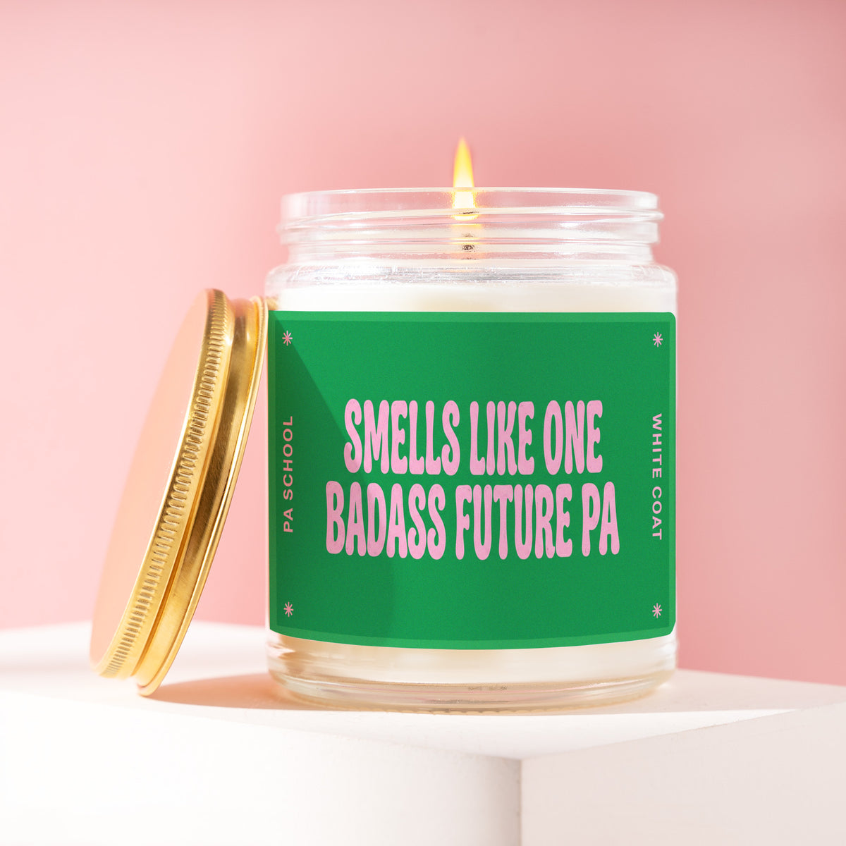Smells Like One Badass Future PA 9 oz soy candle with a brushed gold lid by James Wax