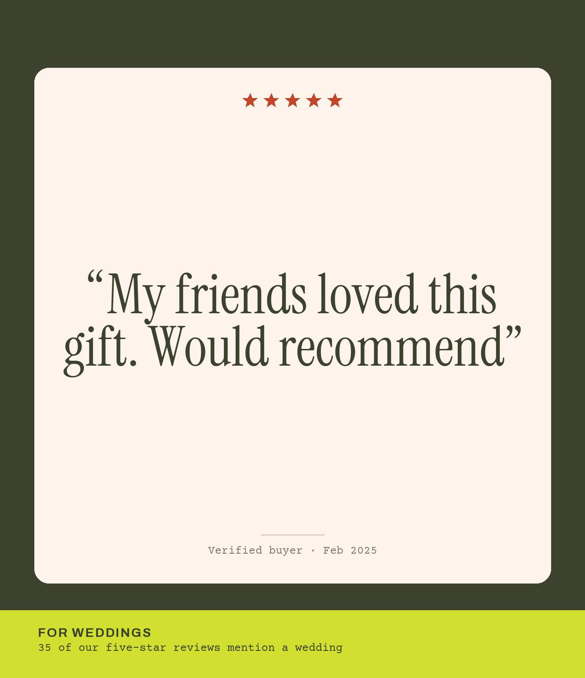 Verified buyer review: My friends loved this gift. Would recommend