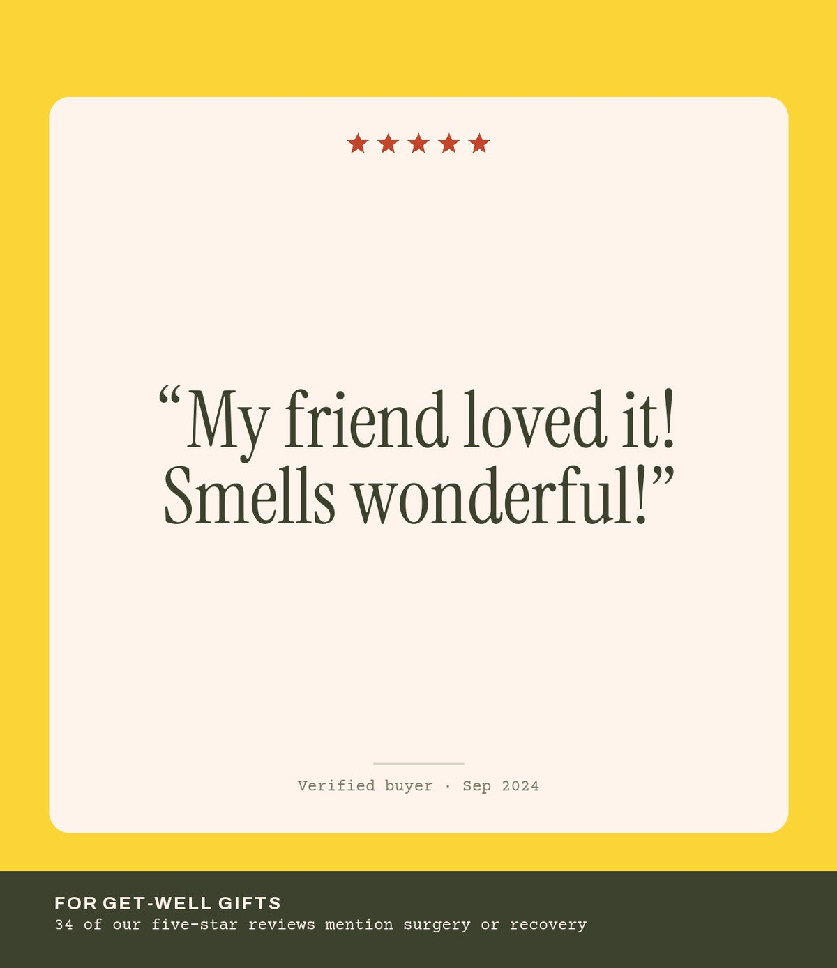Verified buyer review: My friend loved it! Smells wonderful!