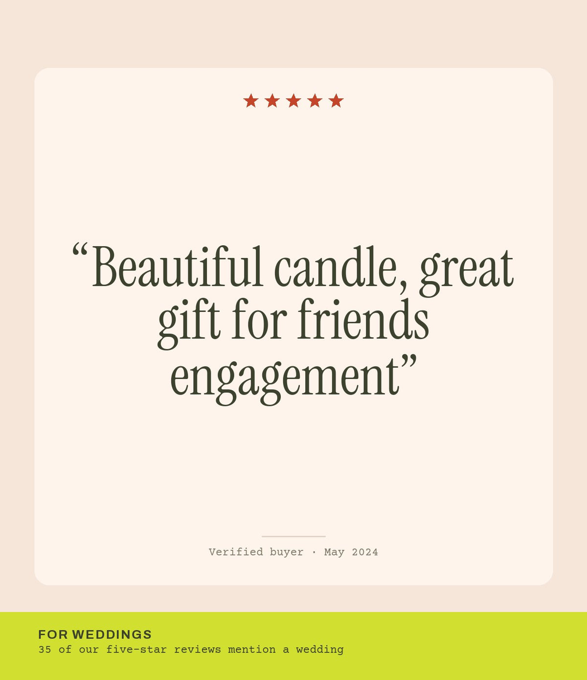 Verified buyer review: Beautiful candle, great gift for friends engagement