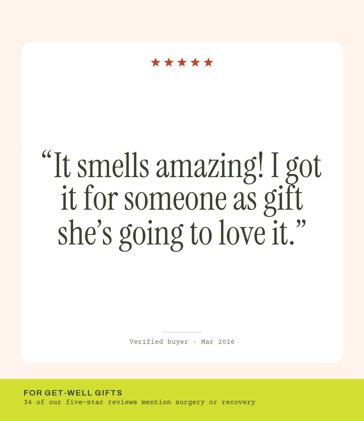 Verified buyer review: It smells amazing! I got it for someone as gift she’s going to love it.