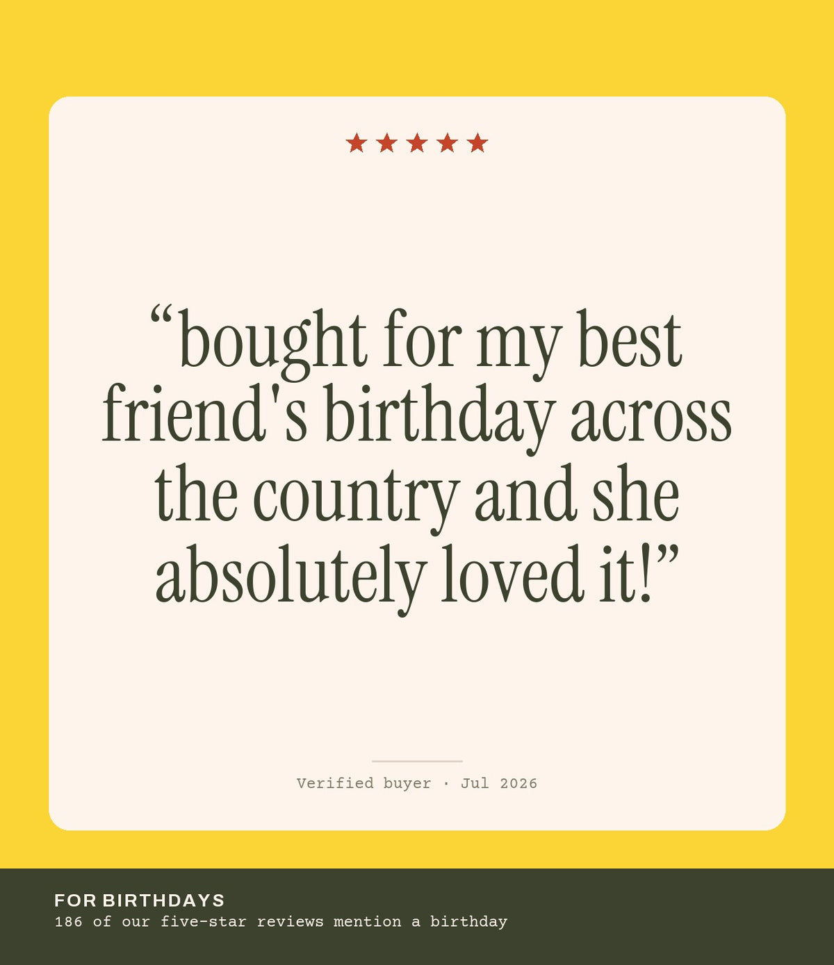 Verified buyer review: bought for my best friend's birthday across the country and she absolutely loved it!
