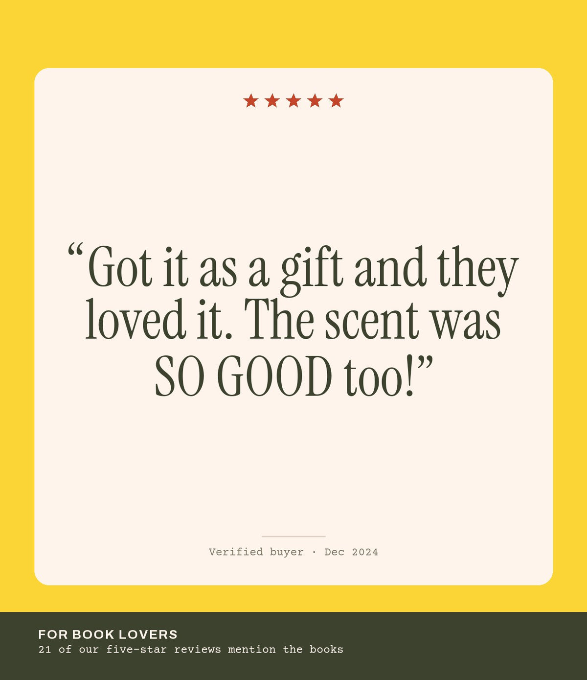 Verified buyer review: Got it as a gift and they loved it. The scent was SO GOOD too!