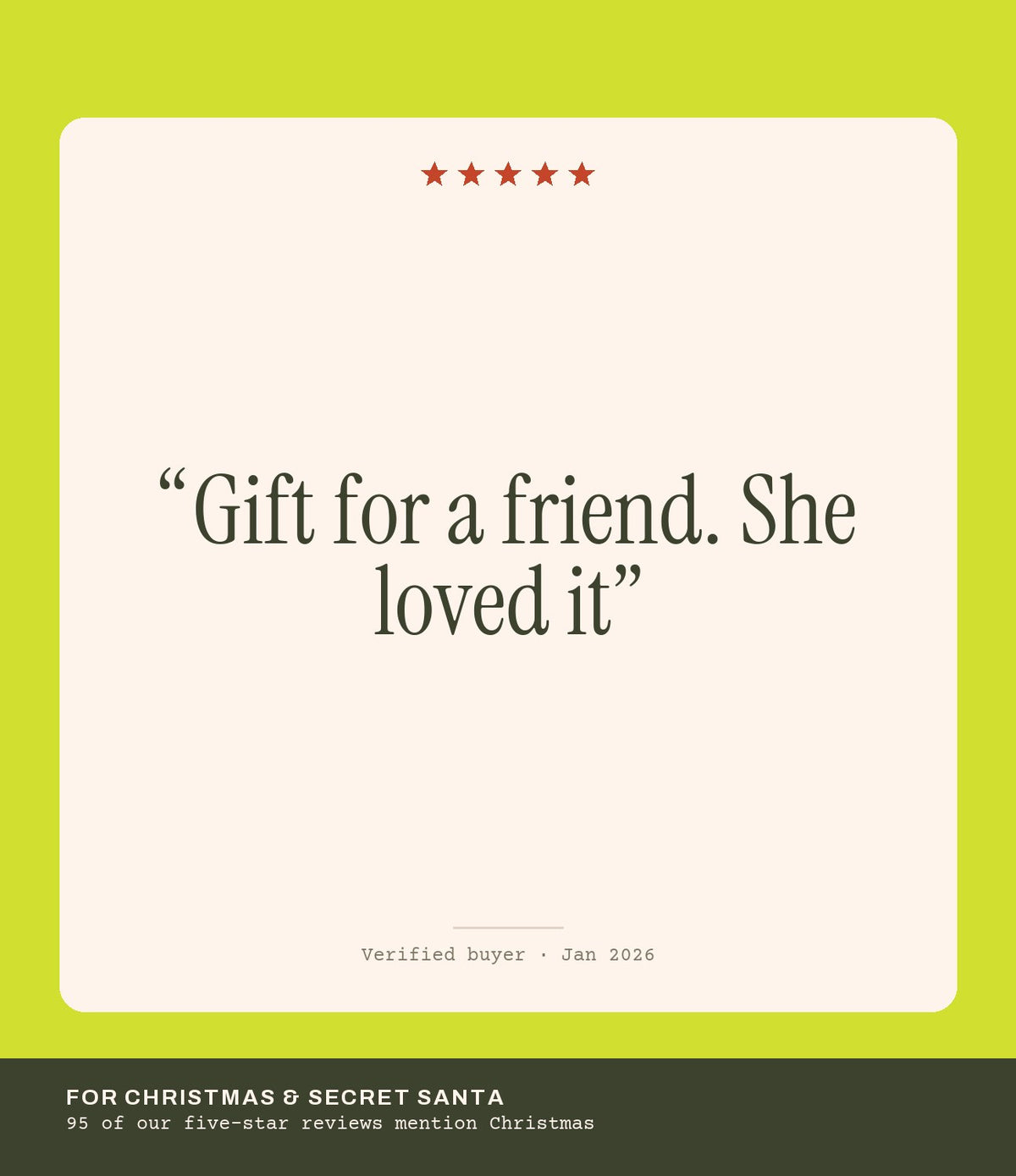 Verified buyer review: Gift for a friend. She loved it