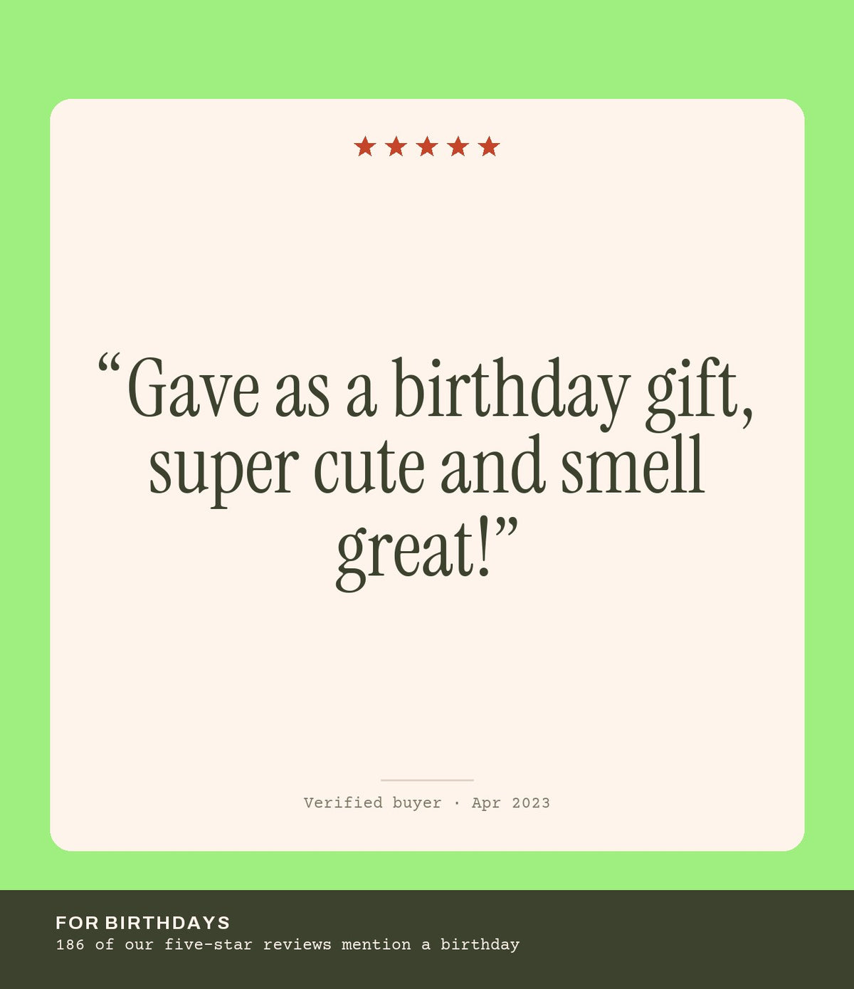 Verified buyer review: Gave as a birthday gift, super cute and smell great!