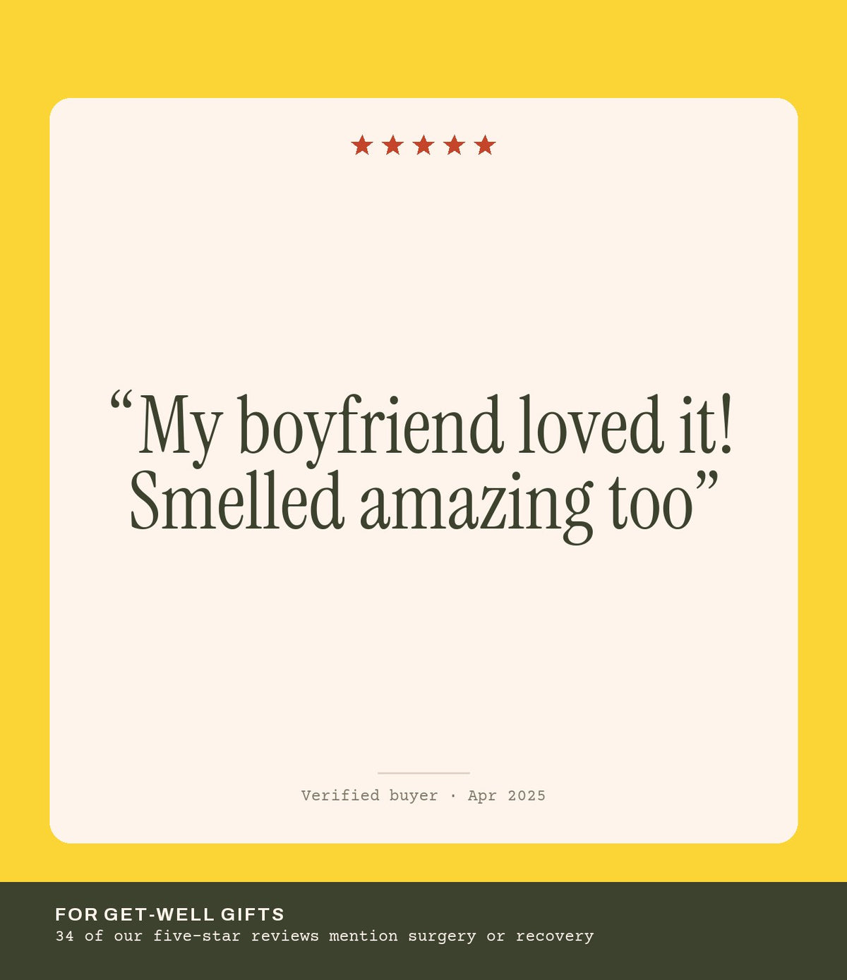 Verified buyer review: My boyfriend loved it! Smelled amazing too