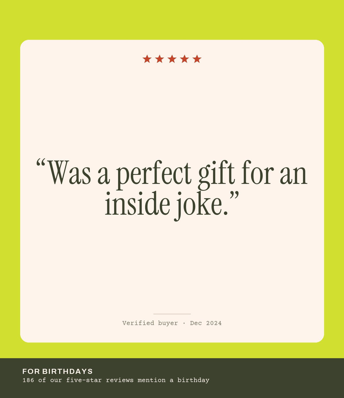 Verified buyer review: Was a perfect gift for an inside joke.