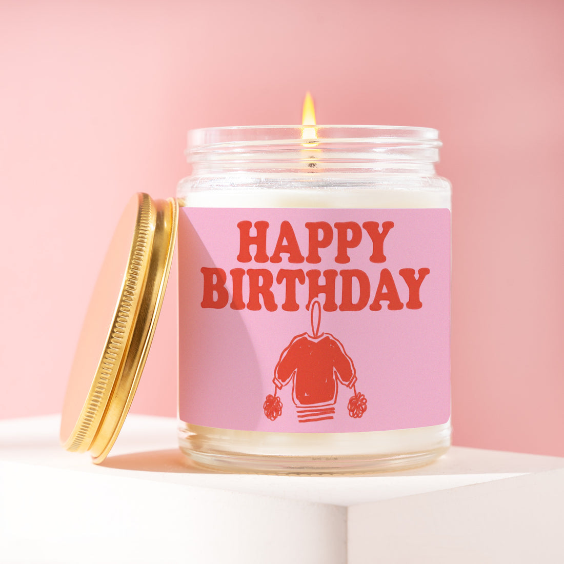 Happy Birthday Candle, Cozy Sweater Gift for Her, Pink Party Present for Bestie, Sister, Coworker, Winter Idea R112