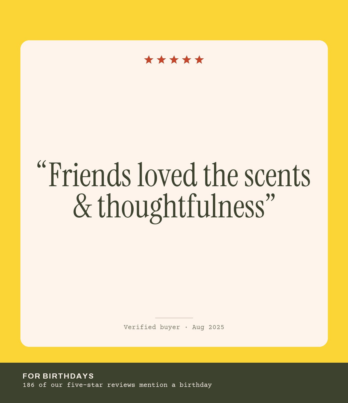 Verified buyer review: Friends loved the scents & thoughtfulness