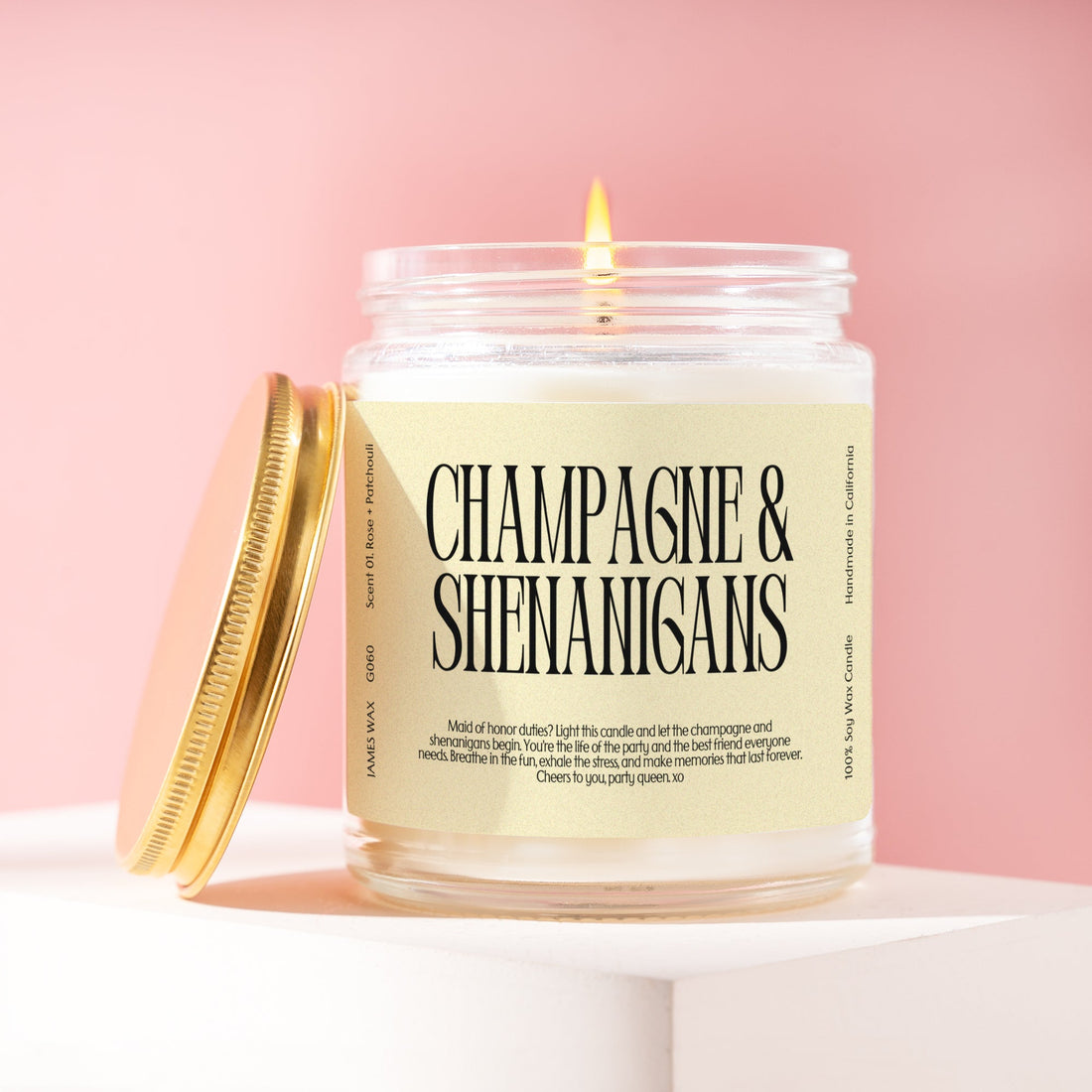 Maid of Honor Gift Bridesmaid For Any Occasion Champagne & Shenanigans Candle G060