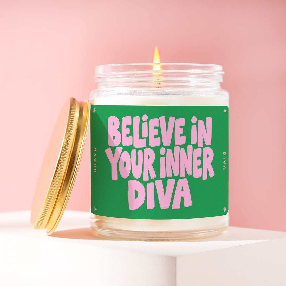 Care Package Candle, Gift for Friend, Believe In Your Inner Diva, Girl Power Card, Gift for Her, Gift for Him, Motivational Candle R559