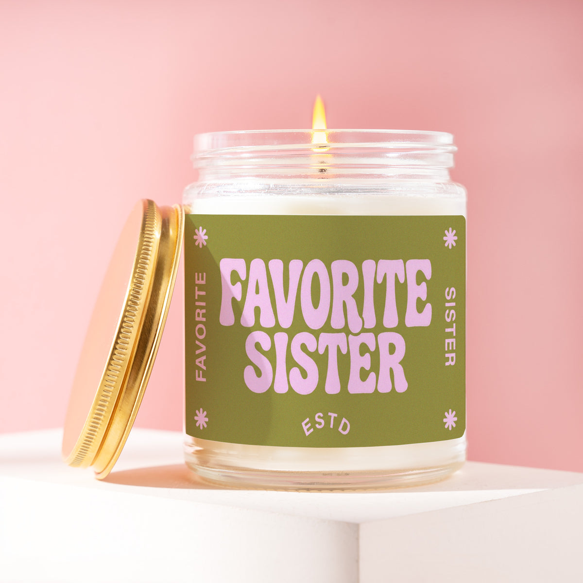 Favorite Sister 9 oz soy candle with a brushed gold lid by James Wax
