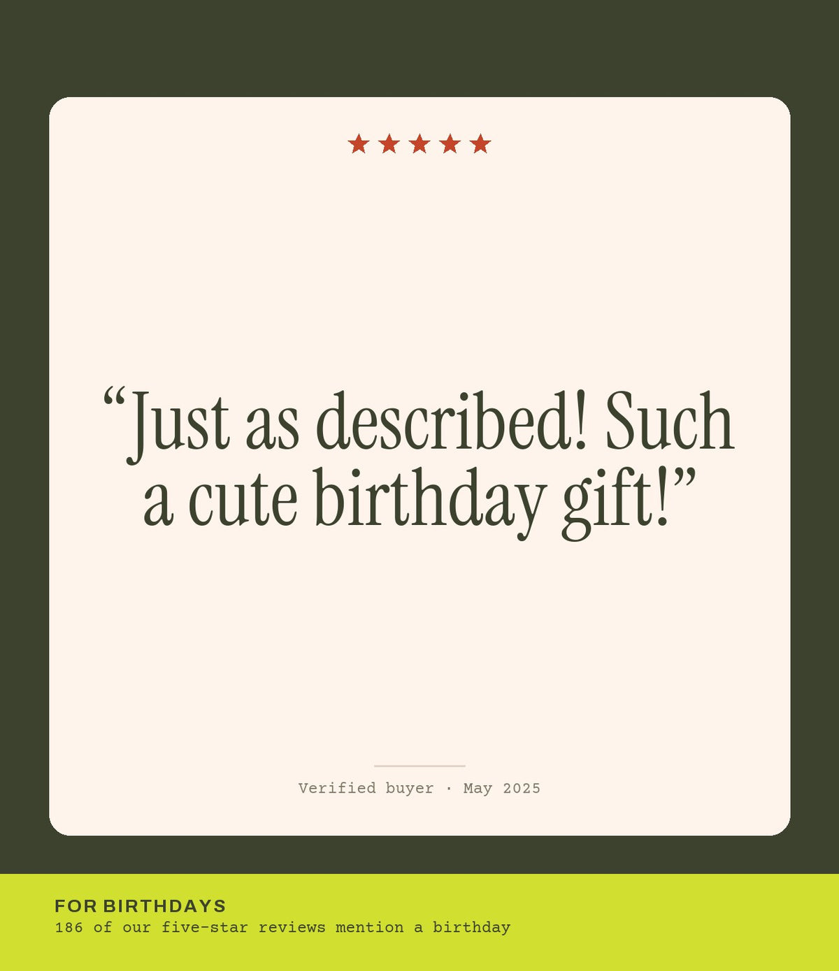 Verified buyer review: Just as described! Such a cute birthday gift!