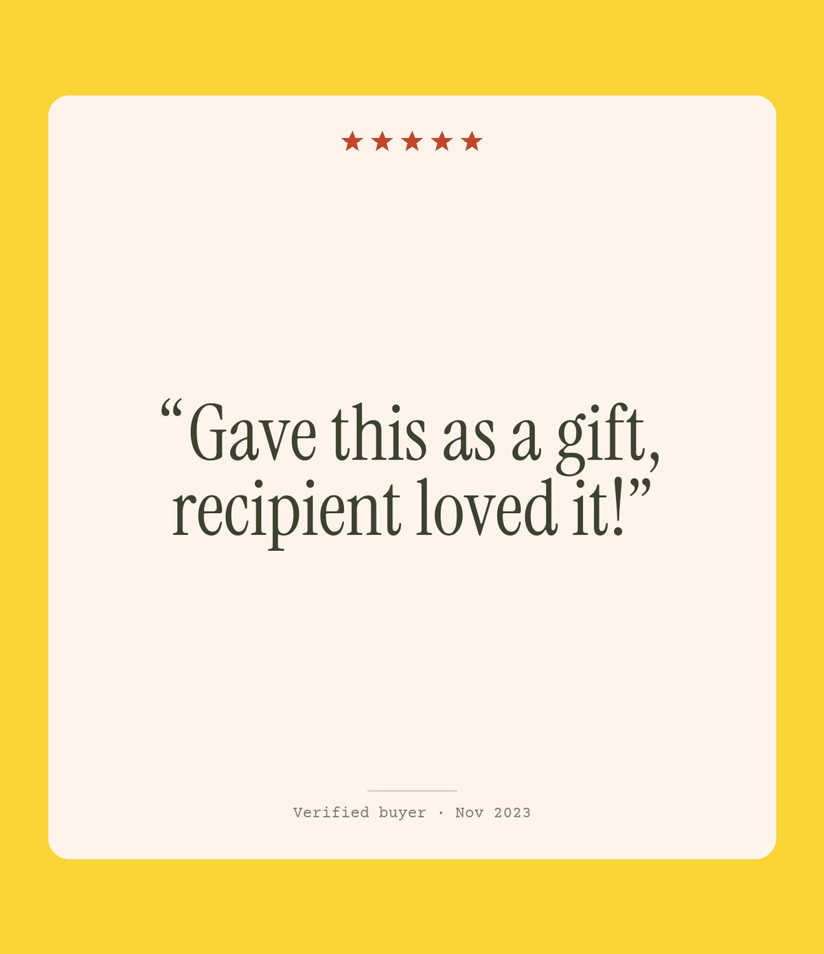 Verified buyer review: Gave this as a gift, recipient loved it!